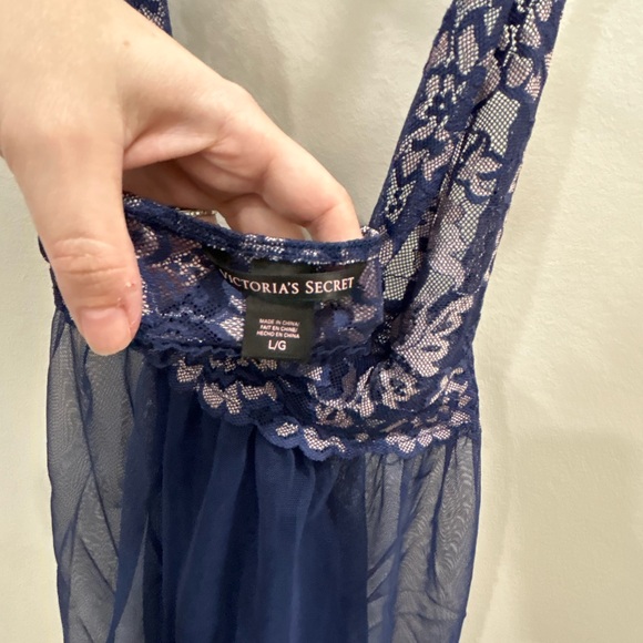 Victoria’s Secret Navy Lace Babydoll Lingerie L Sheer Mesh Halter - Picture 3 of 4